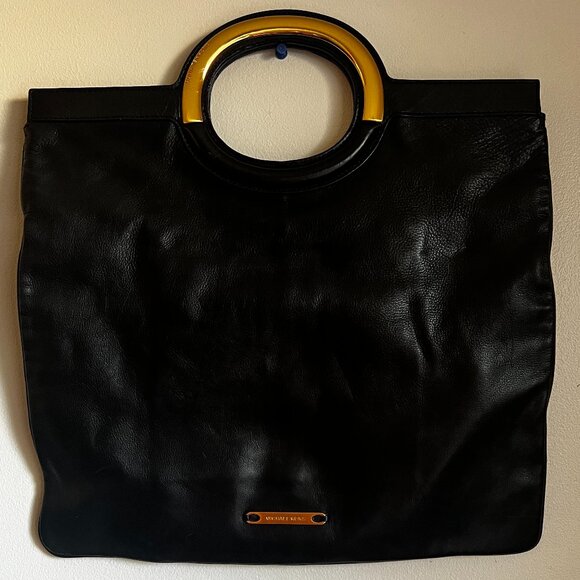 Michael Kors Black Leather Fold-over Clutch - Picture 1 of 15